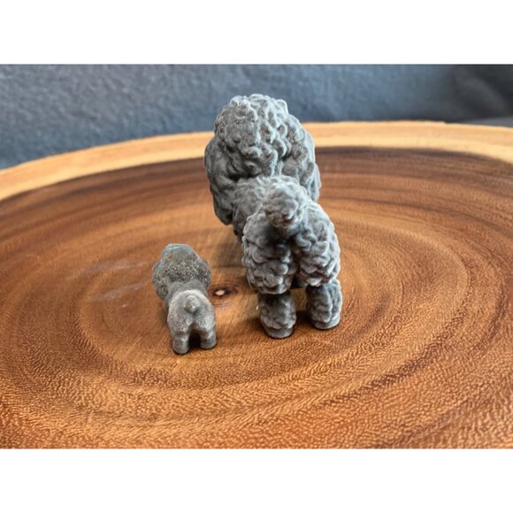 Vintage Flocked Poodle Dog Figurine Set - Gray - 2" & 1" - Picture 5 of 7